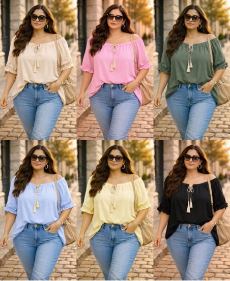 PLUS-SIZE KRAWATTENTOP PE260812