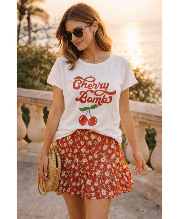 T-SHIRT COTON IMPRIME CHERRY BOMB PE260738