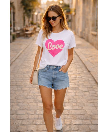 LOVE HEART PRINT KATOENEN T-SHIRT PE260736