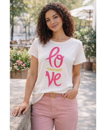 T-SHIRT DI COTONE CON LOVE YOURSELF STAMPATA PE260740