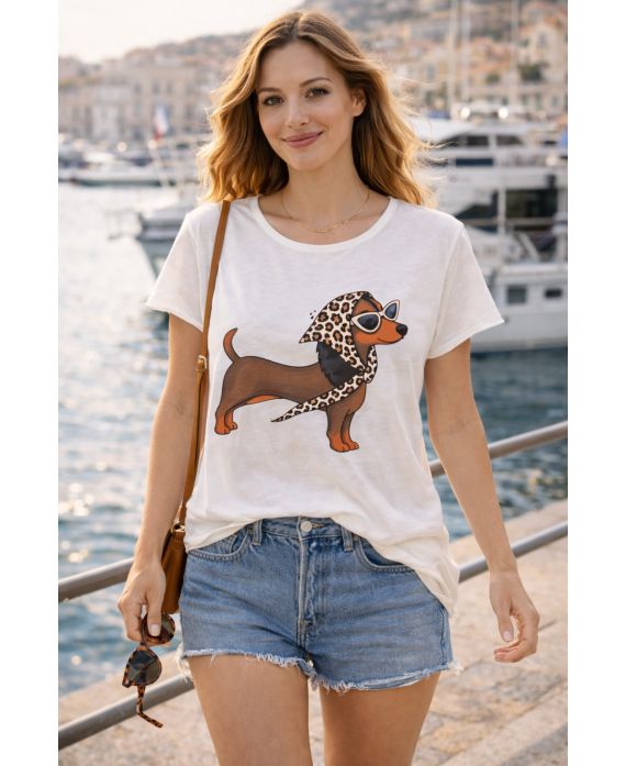 CHIQUE KATOENEN T-shirt met hondenprint PE260742