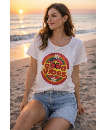 KATOENEN T-SHIRT MET GOEDE VIBES PE260746