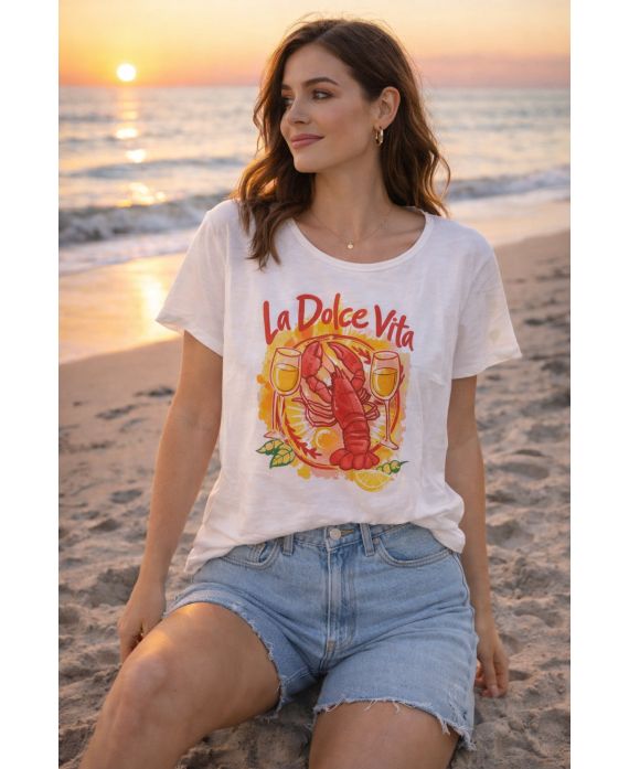 STAMPE DI T-SHIRT DI COTONE LA DOLCE VITE PE260747