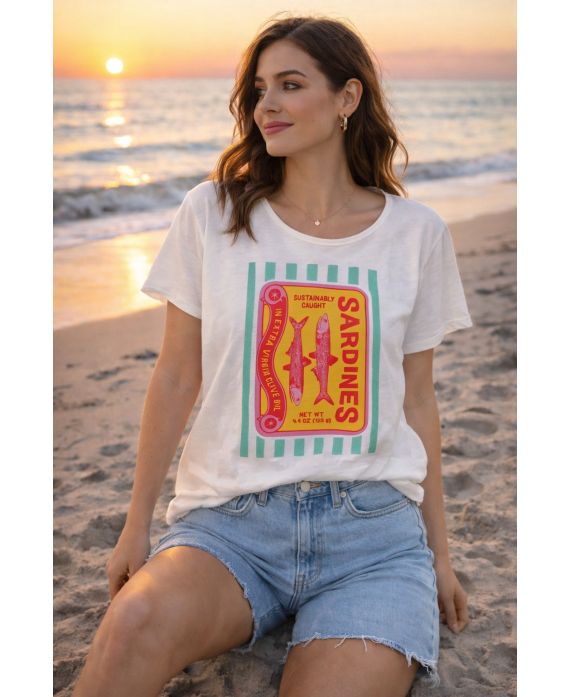 KATOENEN T-SHIRT MET SARDINEPRINT PE260745