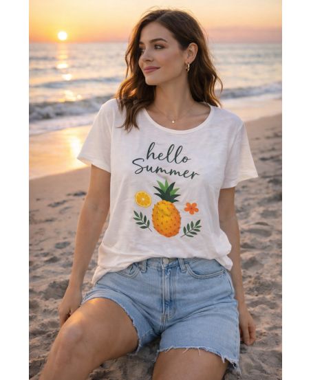 BEDRUKT KATOENEN T-SHIRT HELLO SUMMER PE260750
