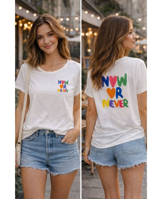 CAMISETA DE ALGODÓN DOBLE CON ESTAMPADO AHORA O NUNCA PE260751