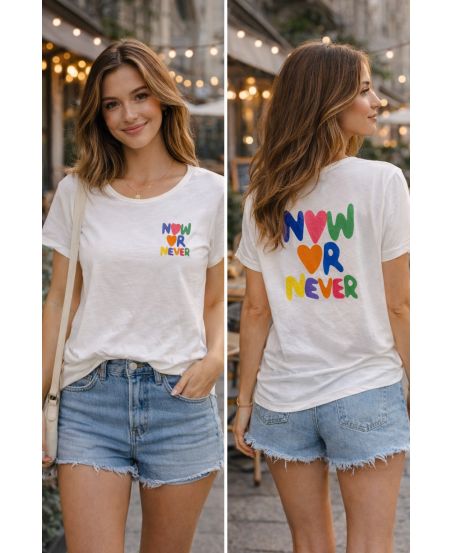 T-SHIRT COTON DOUBLE IMPRESSION NOW OR NEVER PE260751