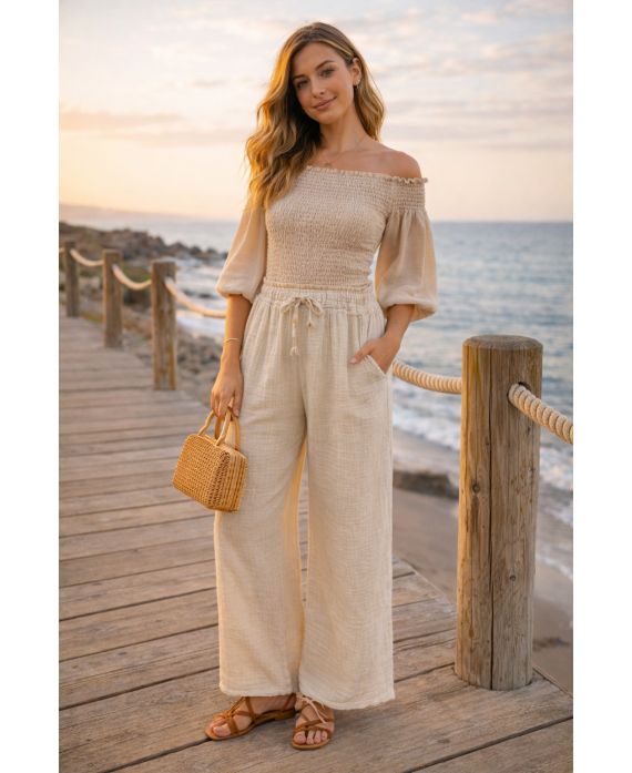 PANTALONI IN GARZA DI COTONE LARGHI 2 TASCHE PE260759