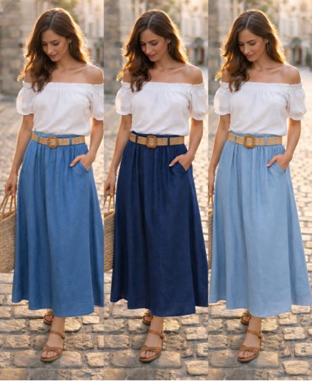 JUPE LONGUE TENCEL 2 POCHES + CEINTURE PE260761