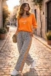PANTALONES DE ALGODÓN LEOPARDO DE PIERNA ANCHA DE 2 FRANJAS PE2492