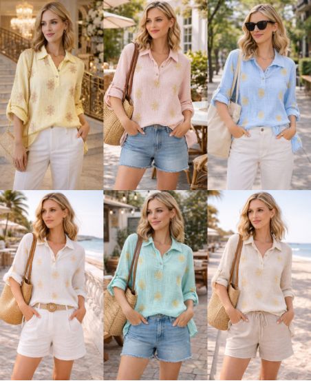 EMBROIDERY COTTON GAUZE TUNIC PE2386