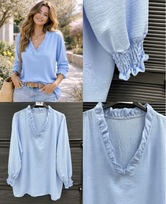 OVERSIZED BLOUSE WITH ELASTICATED SLEEVES PE2447