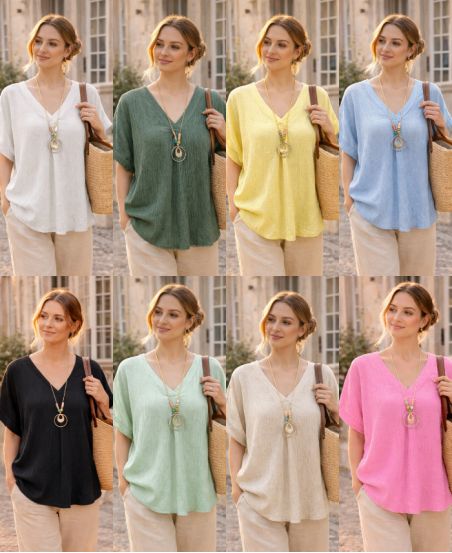 TOP FLUIDO TEXTURIZADO CON PE260568 COLLAR