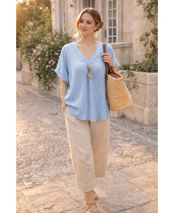 TEKSTUROWANY, ZWIEWNY TOP Z PE260568 NASZYJNIKIEM