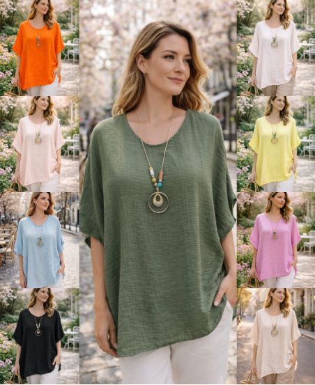 LOOSE EMBOSSED TUNIC WITH PE260547 NECKLACE