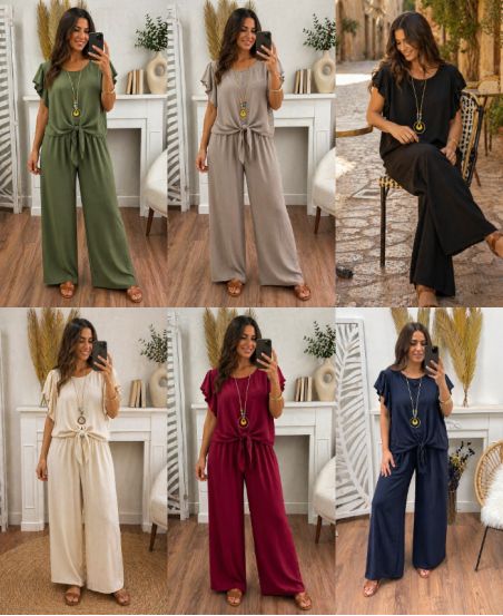 TOP + PANTS + NECKLACE SET OFFERED PE260798