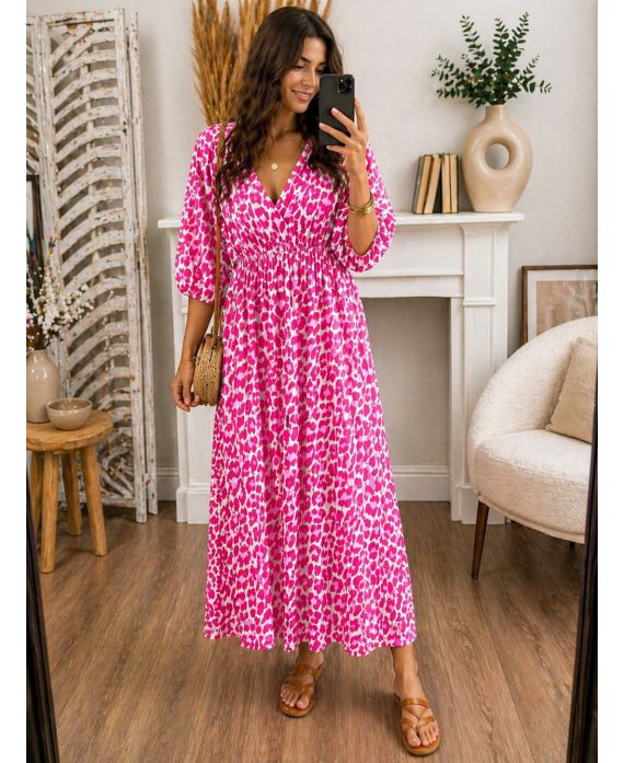 COTTON GAUZE DRESS WITH LEOPARD PATTERN PE260800