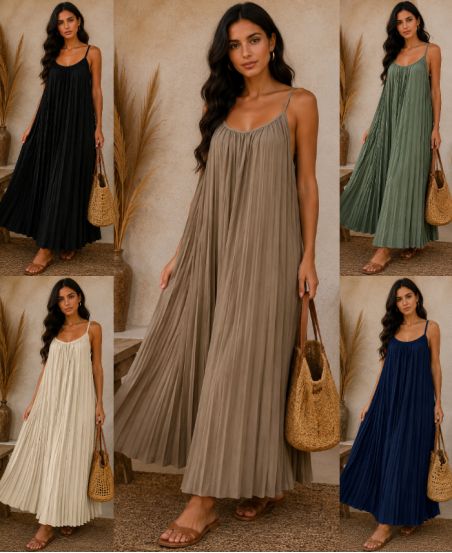 VESTIDO LARGO PLISADO SS1450