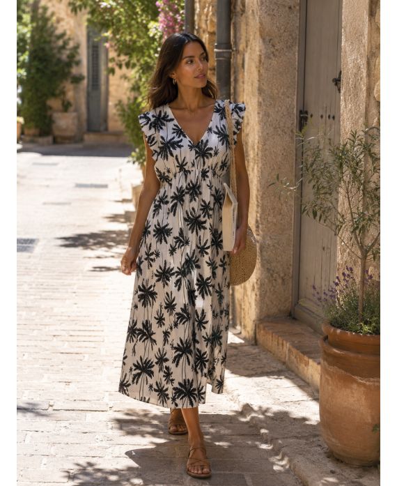 BAUMWOLL-GAZE-MAXIKLEID PE1455