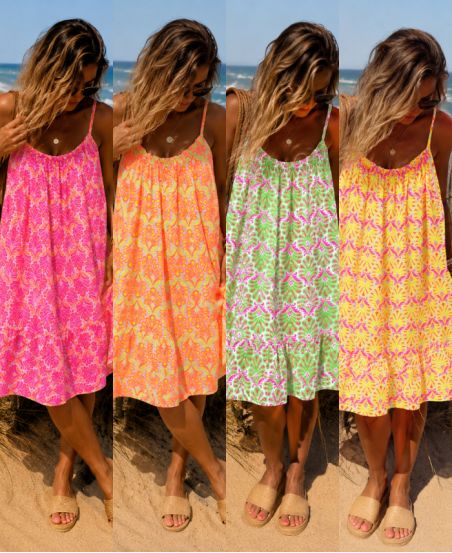 ABITO IN GARZA DI COTONE CON STAMPA NEON PE255287