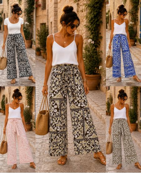 FLOWING PANTS WITH SCARF PRINT PE255279