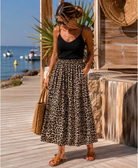 FALDA LEOPARDO DE 2 BOLSILLOS PE1475