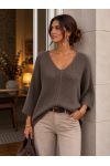 SWETER Z DEKOLTEM W SEREK AH271003 3/4 RĘKAWA