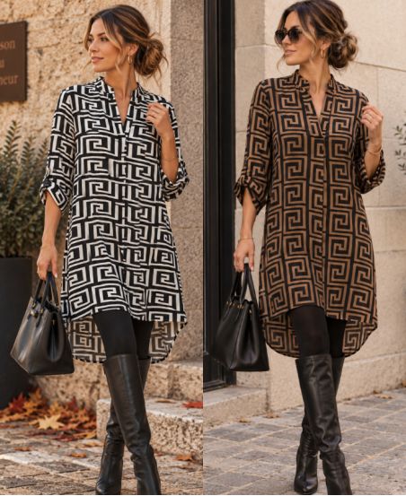 VESTIDO DE TÚNICA CON ESTAMPADO GEOMÉTRICO AH271014