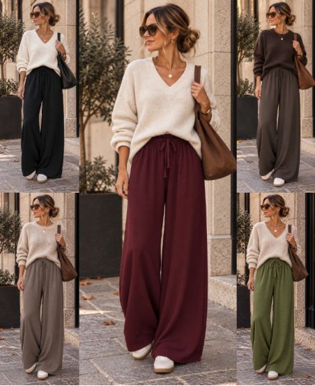 PACK DE DOS PANTALONES DE PIERNA ANCHA Y FLUIDOS AH271015
