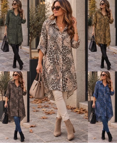 VISCOSEBEDRUKTE TUNIEK MET LANGE 1 ZAK AH271026