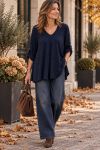 LOOSE V-NECK STUDDED TUNIC AH271042