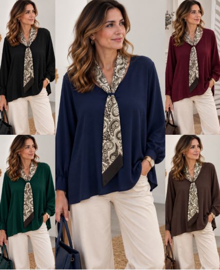 LOOSE TUNIC WITH INTEGRATED SCARF AH271043
