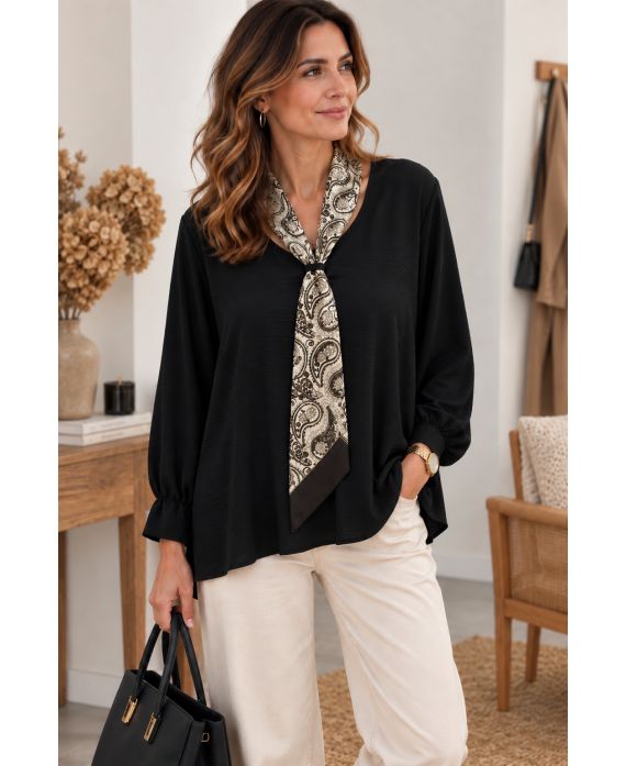 LOOSE TUNIC WITH INTEGRATED SCARF AH271043