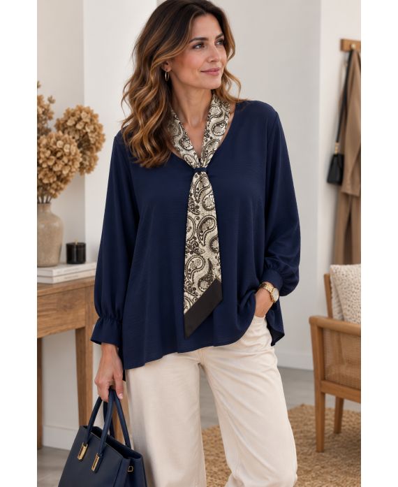 LOOSE TUNIC WITH INTEGRATED SCARF AH271043