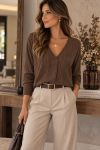AH271048 TEXTURED V-NECK TOP
