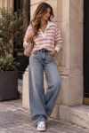 BLUZA POLO W PASKI SS2338 RÓŻOWA