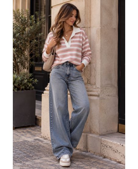 STRIPED POLO SWEATSHIRT SS2338 PINK