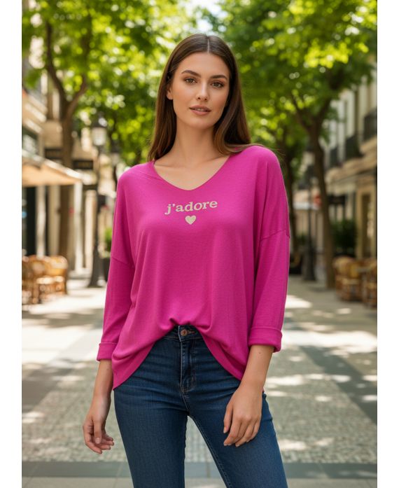 MAGLIONE STAMPATO PE2132 FUCSIA