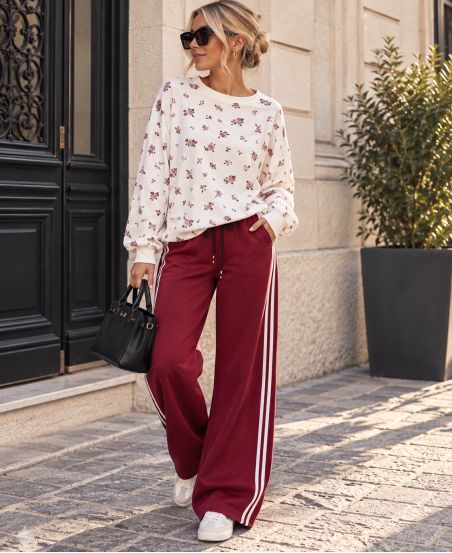 PANTALÓN DE 2 BOLSILLOS CON BANDAS AH250688 BURDEOS
