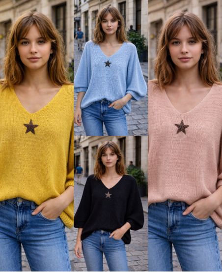 LOOSE KNIT SWEATER WITH STAR PE2185