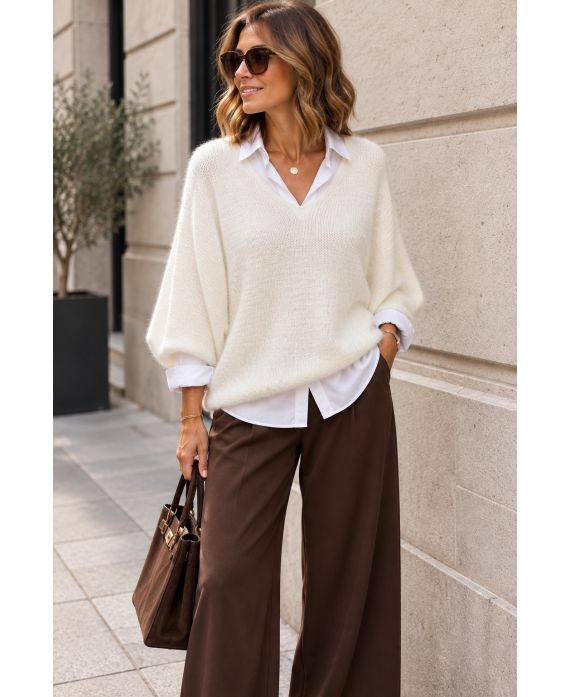 PULL LAINAGE MANCHES 3/4 COL V AH262360