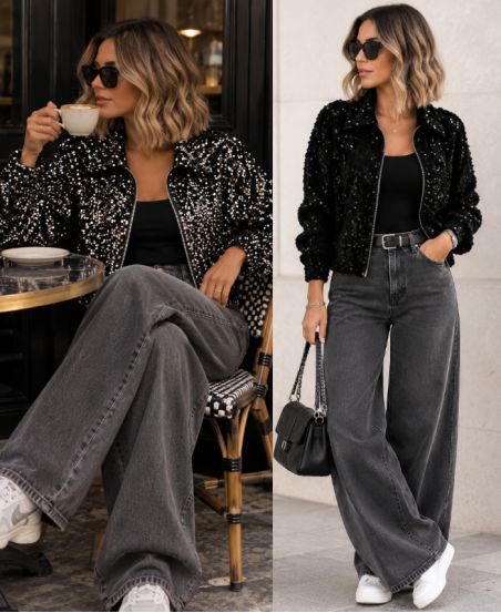 ZIPPED SEQUIN VELVET JACKET AH271074