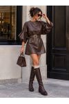 ROBE SIMILI CUIR MANCHES BOUFFANTES + CEINTURE AH271094