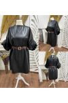 VESTIDO DE IMITACIÓN CUERO CON MANGAS ABULLONADAS + CINTURÓN AH271094