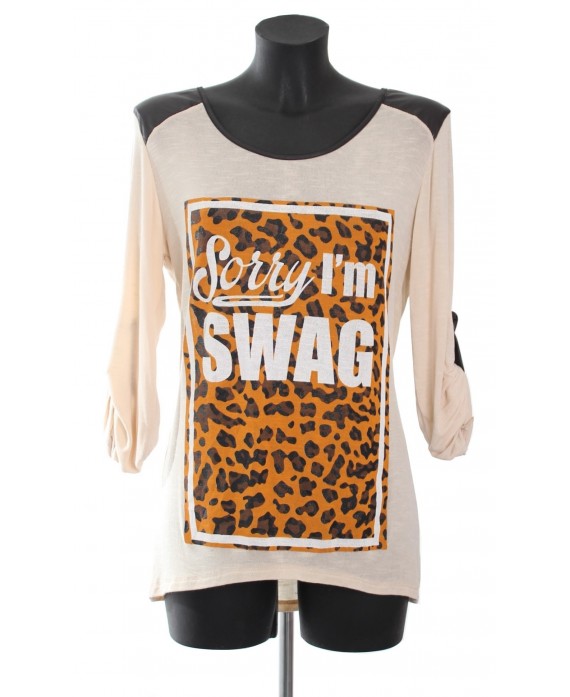T-SHIRT SORRY I'M SWAG BEIGE A8277