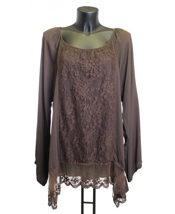 Haut orné de dentelle - Brun foncé - Ladies | H&M CA