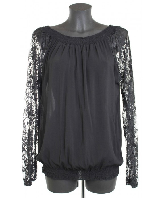 Chemisier Long Femme SAVE THE QUEEN Taille M (38/40) - Noir Brodé Avec Manches En Dentelle - Polyamide - Occasion Très Bon état
