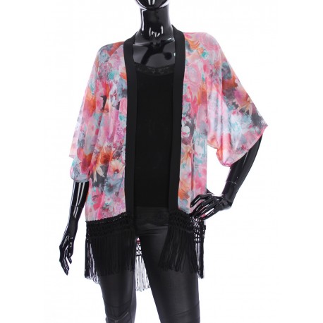 KIMONO A FRANGES MOTIF FLORAL 2038