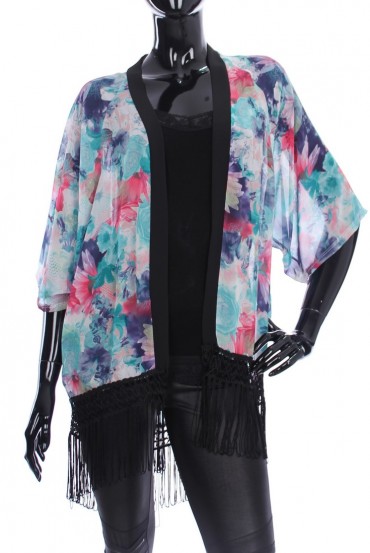 KIMONO A FRANGES MOTIF FLORAL 2038