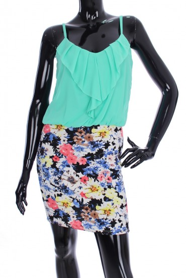 ROBE BI-MATIERE FLORAL 2046